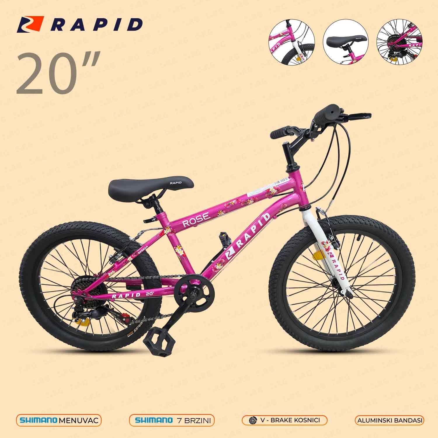 29682 - VELOSIPED 20 RAPID ROSE PINK