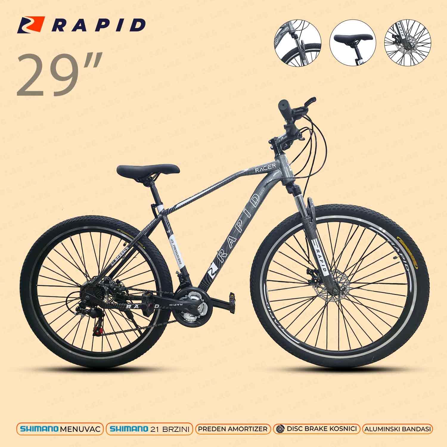 29690 - VELOSIPED 29 RAPID RACER CARBON DISC+AM